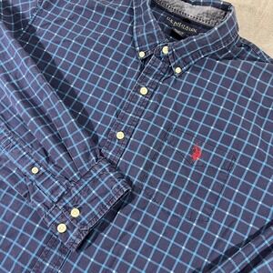 US Polo Assn Mens XXL Blue Plaid Button Down Shirt Long Sleeve "USPA Blue Shirt"
